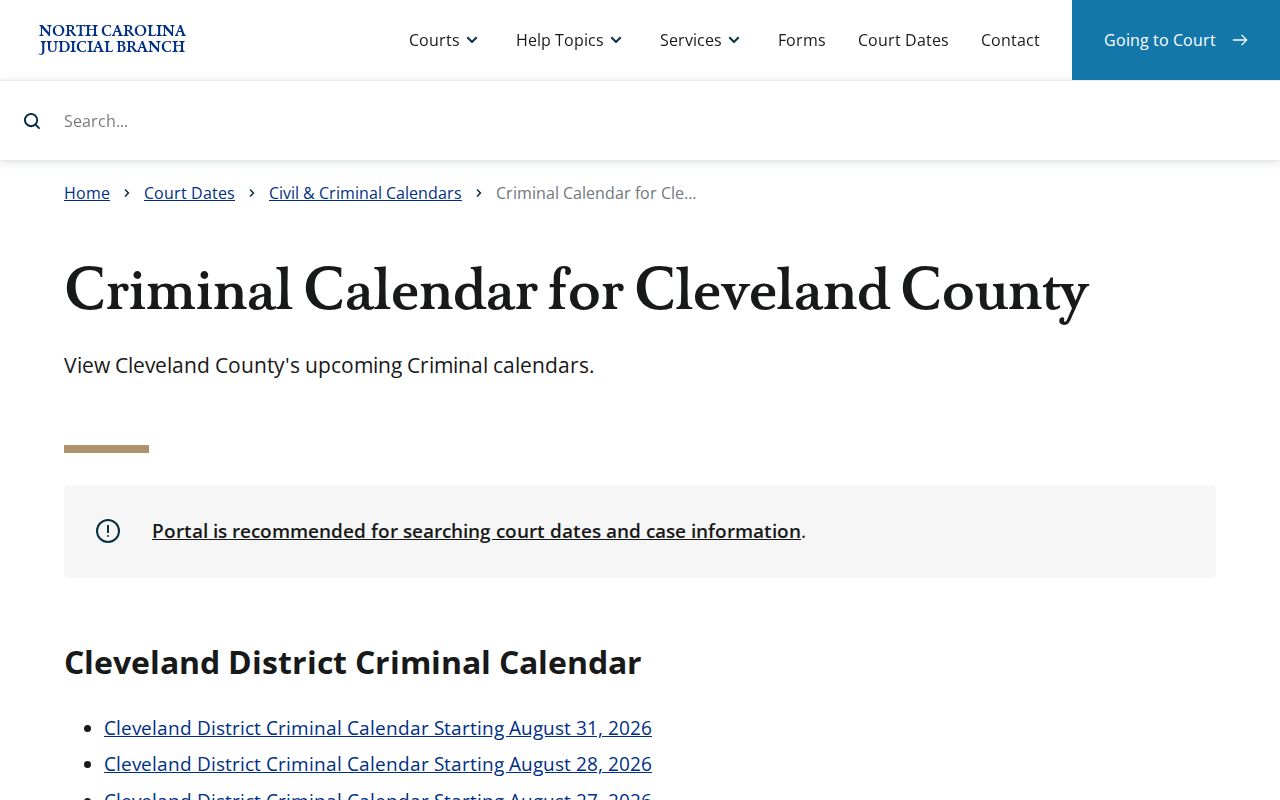 Cleveland County court calendar criminal schedule results