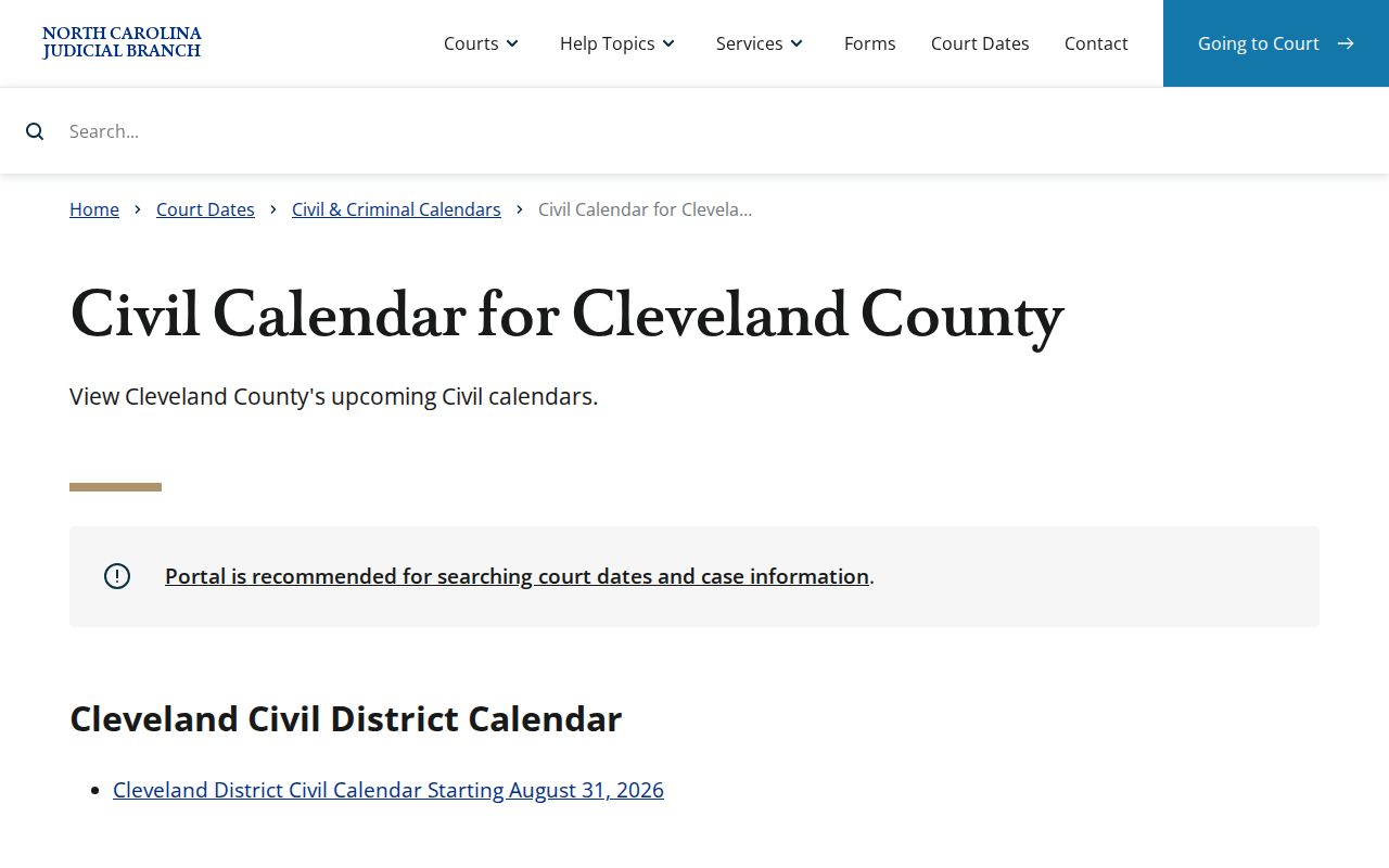 Cleveland County court calendar civil schedule results