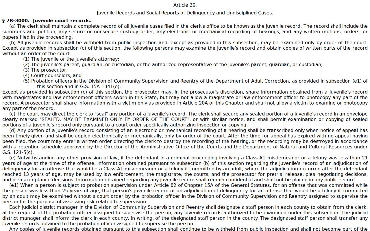 Cleveland County criminal docket reference to juvenile record confidentiality