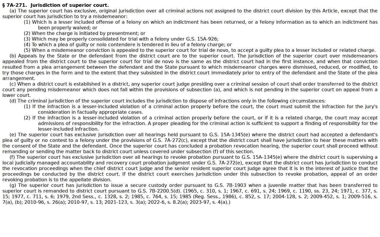 Cleveland County criminal docket reference to Superior Court jurisdiction