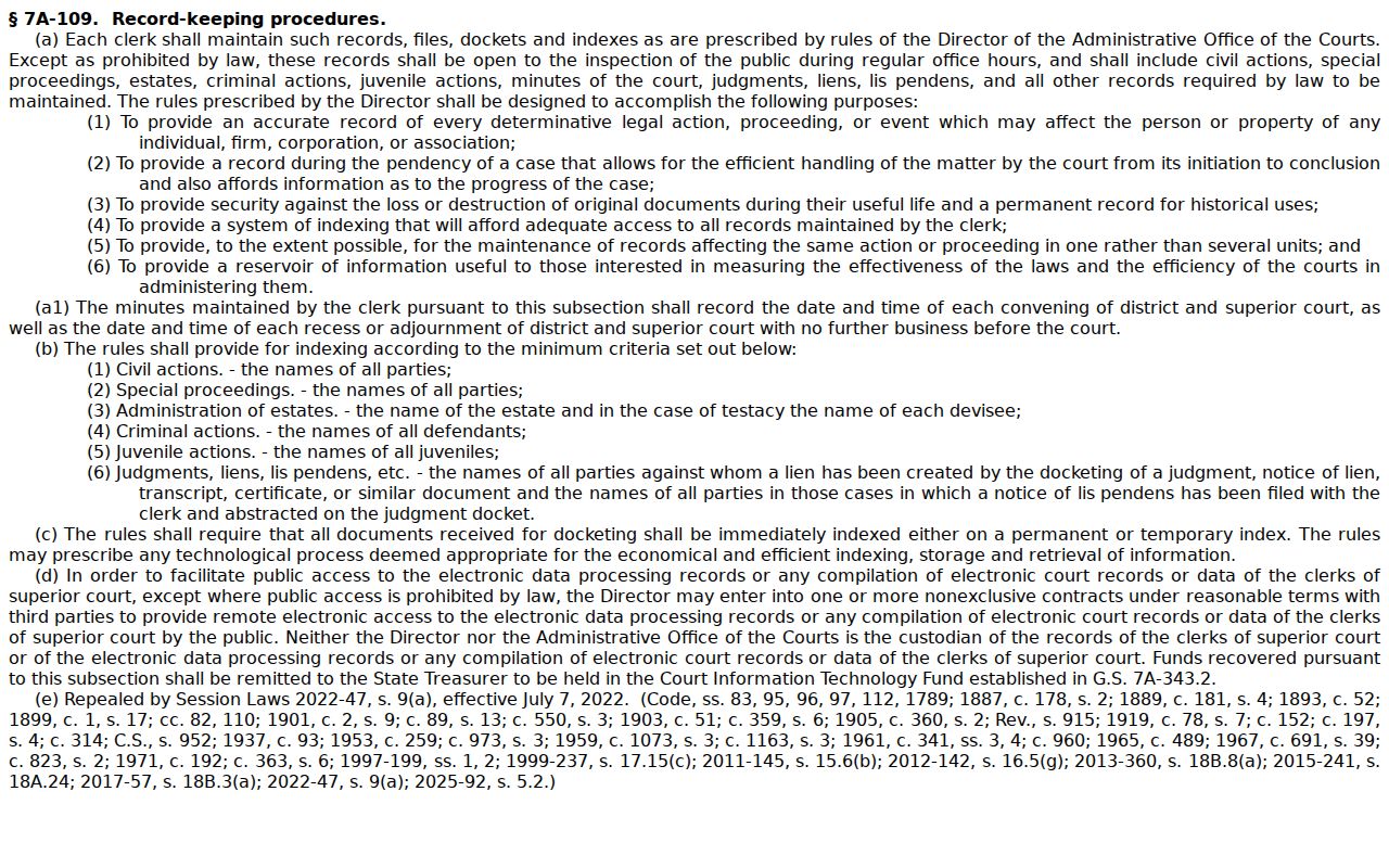 Cleveland County court docket public access statute reference