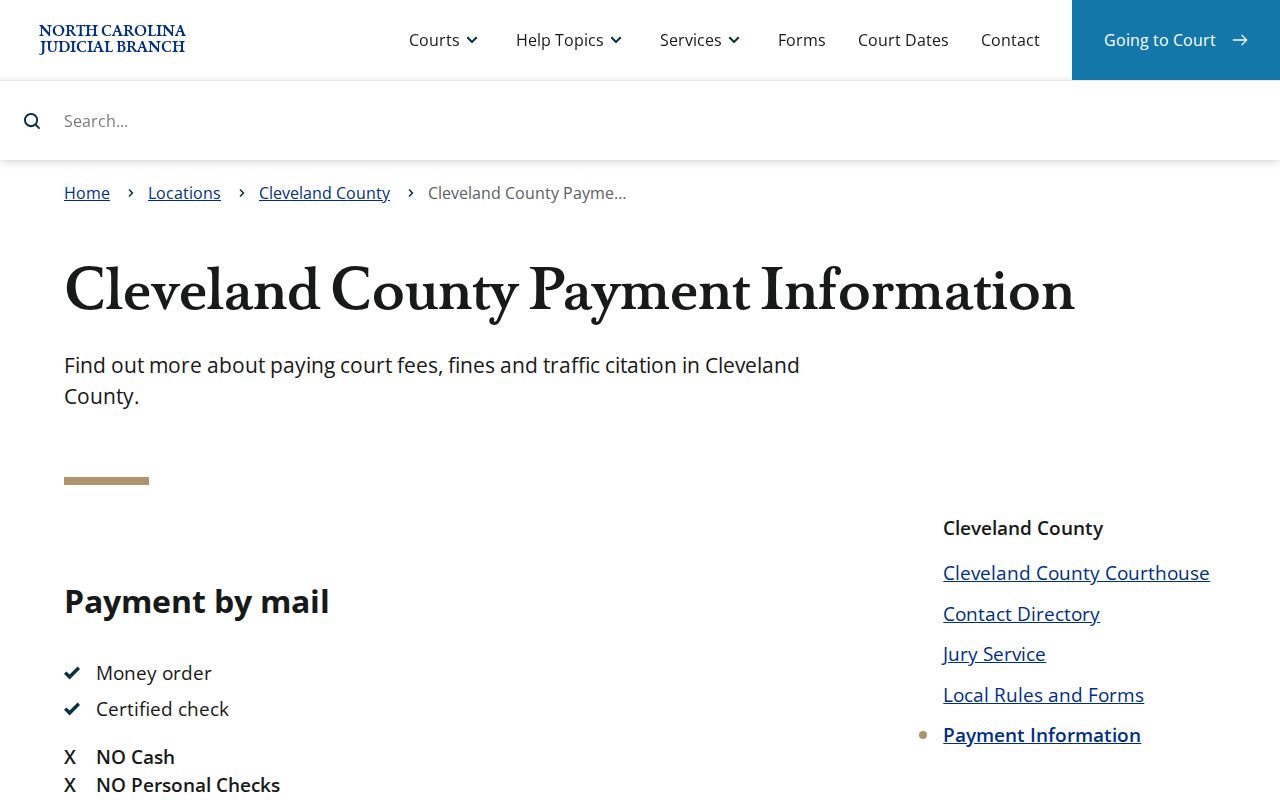Cleveland County traffic court records payment information